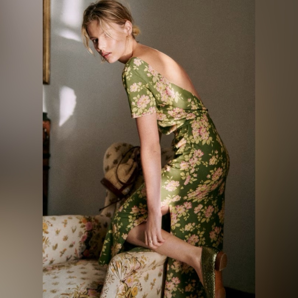 Sezane Luce Green Bouquet Floral Dress